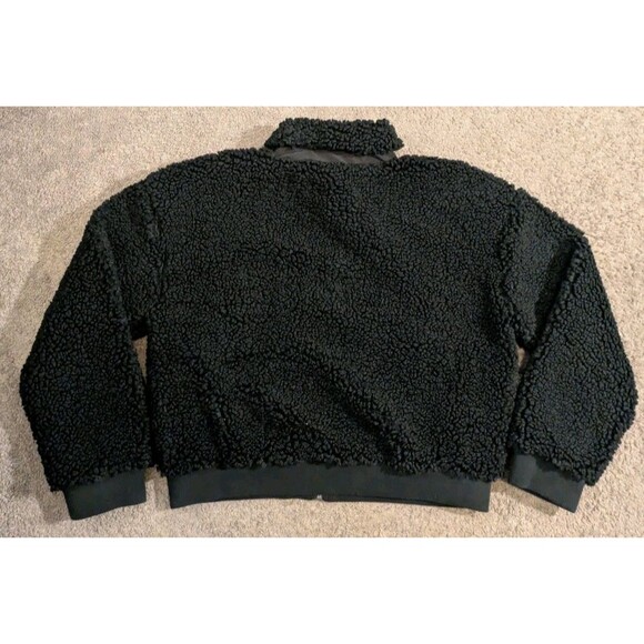 J.Crew Cropped Full Zip Sherpa Black Bomber Jacket BW069 Women's M - Picture 2 of 7